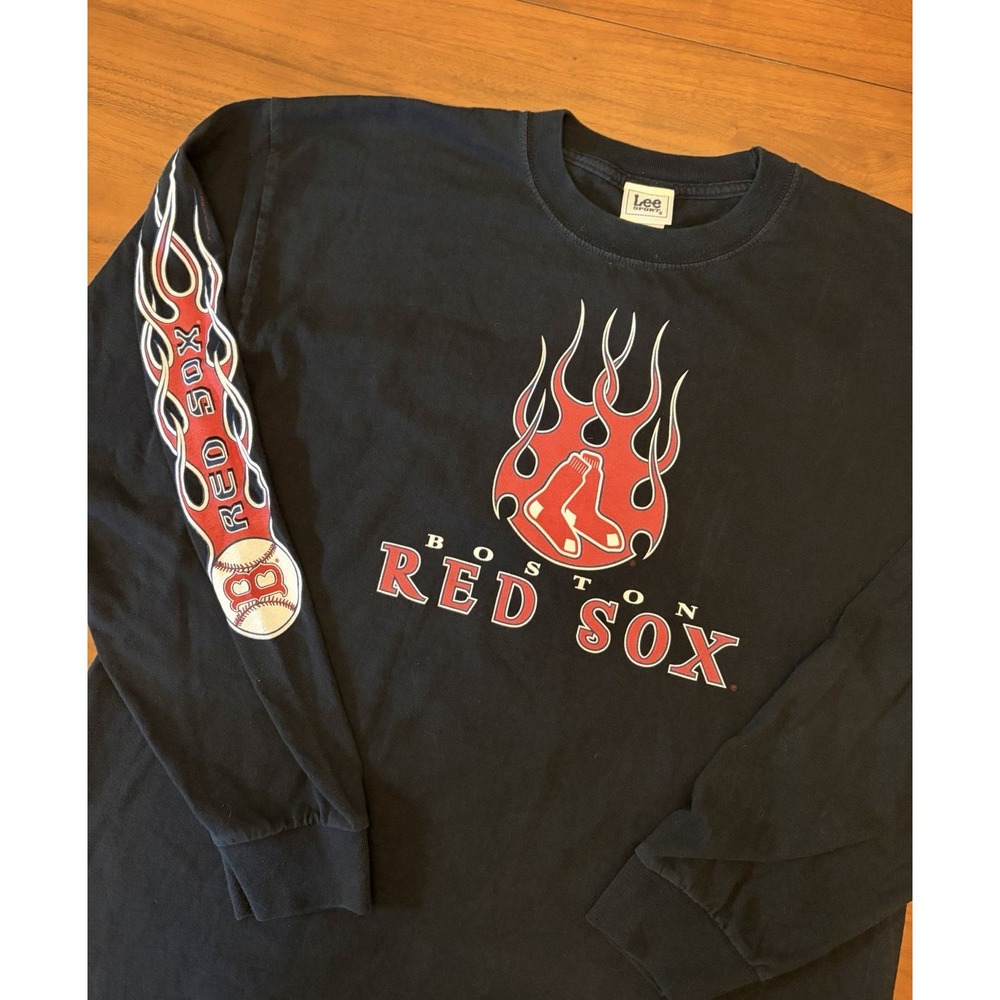Vintage Boston Red Sox Flames Shirt 2004 Mens L/XL Long Sleeve Lee Sport Y2K
